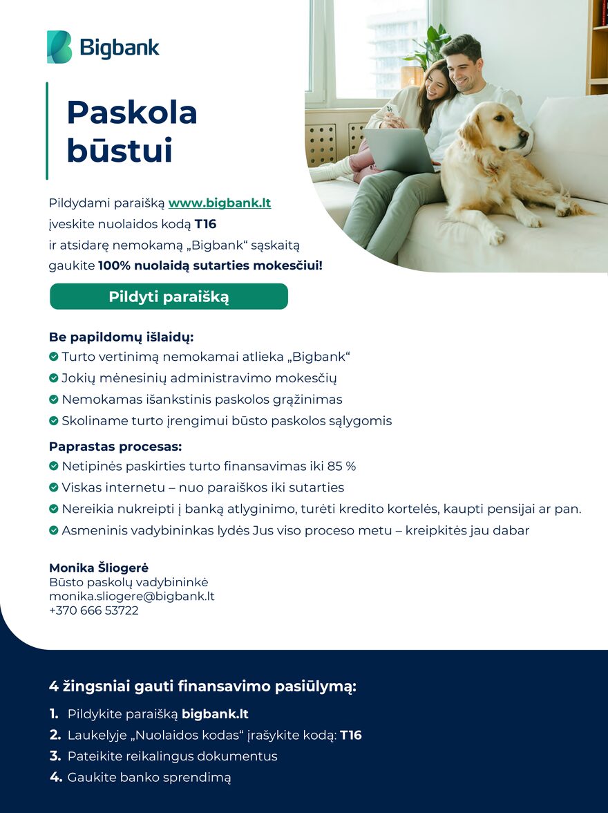Bigbank finansavimo pasiūlymas - paskola, nuolaidos kodas T16